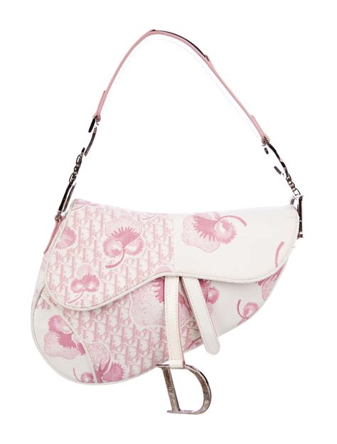 dior pink floral saddle bag|Dior pink canvas saddle bag.